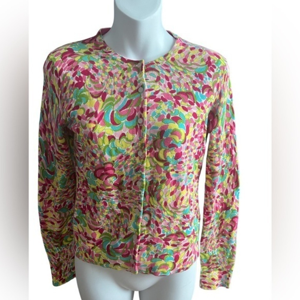 Floral Print Cardigan Pink Green Yellow Long‎ Sleeve Colorful Top